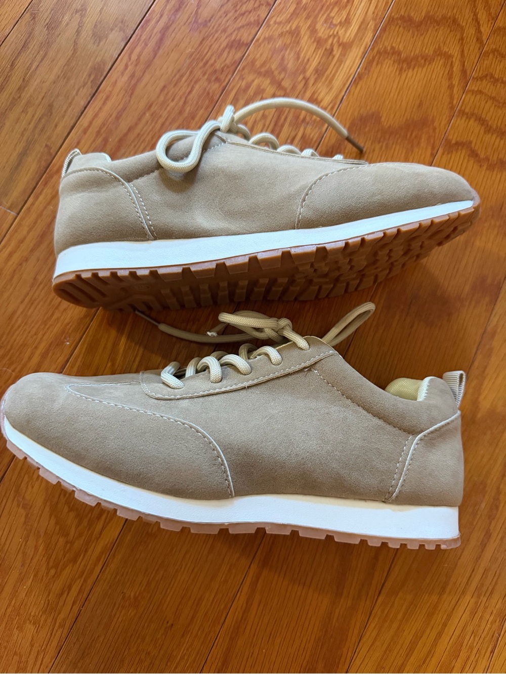 Tan Beige Suede Look Retro Runner Sneakers Gum Sole Size 37
